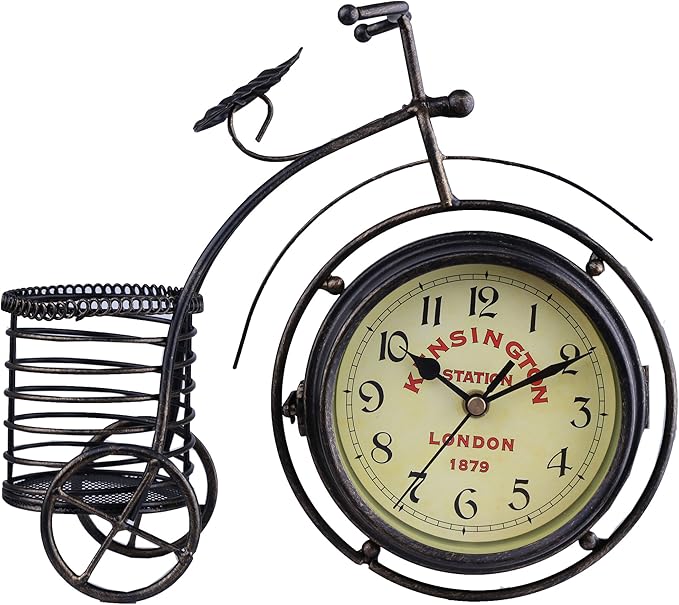 Berry President Antique Crafts Retro Vintage Style Bicycle Desk & Shelf Clock Modern Home Office Decoration Tabletop Display Ornament (Dark Brown)
