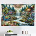 Ambesonne Trippy Tapestry, Scenic Waterfall with Wonderland Woods and Psychedelic Mandala Flowers, Fabric Wall Hanging Decor for Bedroom Living Room Dorm, 45" X 30", Olive Green Multicolor
