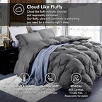 Luxurious Goose Down Feather Fiber Comforter King/California King Size Duvet Insert, Pinch Pleat Ruffled Twisted Flower, Premium Baffle Box, 100% Egyptian Cotton Cover, 75 oz. Fill Weight, Gray