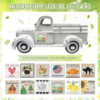 Sunflower Decor 13.4 Inch Vintage White Farmhouse Truck with 12 Magnets Sunflower Kitchen Spring Decorations for Home Shelf Office Metal Pickup Interchangeable Seasonal Decor Garden Truck Planter