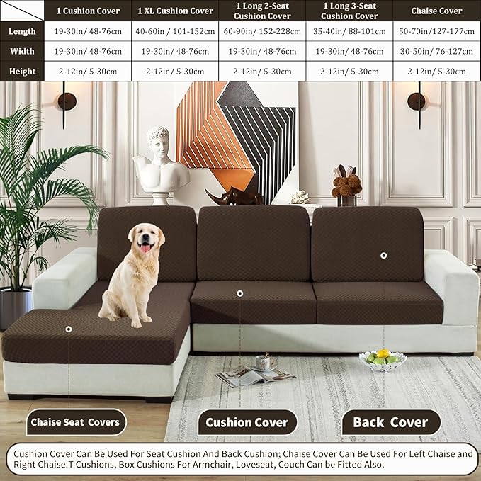 YEMYHOM Stretch Individual Cushion Covers Large Sofa Seat Cushion Slipcovers Soft Couch Cover Replacement Large Checkered Furniture Protector with Elastic Bottom (2 Pcs XL Cushion Covers, Dark Coffee)
