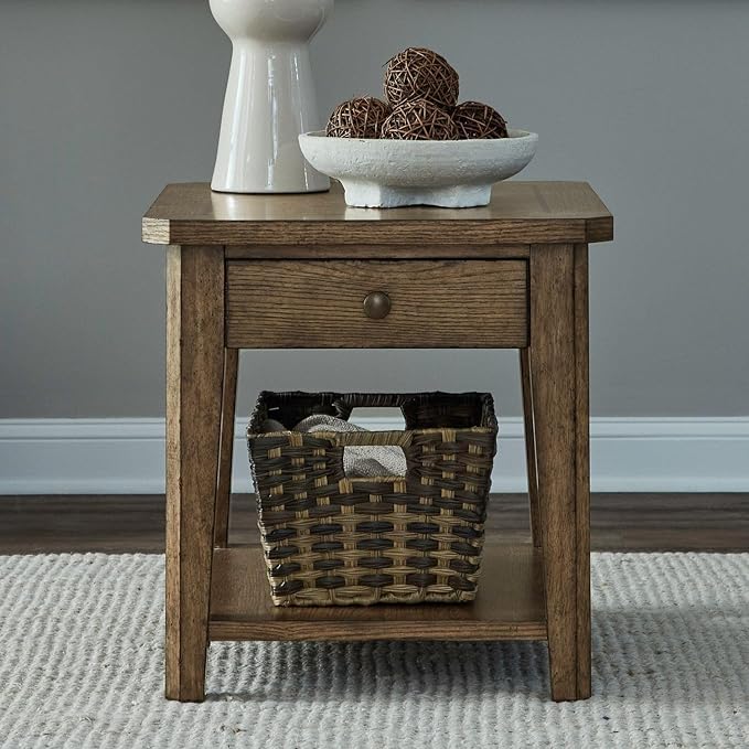 Liberty Furniture Carolina Park 3 Piece Set for Living Room - Octagonal Cocktail Table, 2 End Tables - Amber Brown Oak
