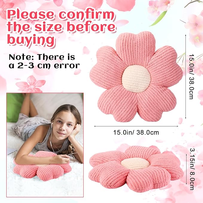 6 Pcs Flower Shaped Pillows Daisy Floor Throw Pillows 15 Inch Flower Seat Cushion for Reading Sofa Couch Bed Decor for Back to School First Day of School(Bright Color)