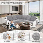 Reclining Sectional Couch Covers 100% Waterproof Recliner Cover Washable Velvet L Shape Recliner Couch Covers for Dogs Anti Slip Recliner Slipcovers with Pockets (5 Seat Sofa, Silver Gray)