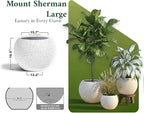 DTY Signature Mount Sherman 21.3''D x 16.5''H Modern Indoor Outdoor Fiberstone Sphere Planter, Durable Round Garden Pot, Weather Resistant, Drainage Hole & Rubber Plug (Ribbed White, Large)