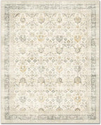Washable 5x7 Area Rugs for Living Room, BoHo Non-slip Vintage Distress Rugs for Bedroom Dining Room Nursery Office, 0.3" Neutral Oriental Throw Thin Carpet with Cushioning Pad, Grey/Beige/Orange/Multi