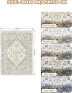 3x5 Washable Area Rug for Entryway, Kitchen Rugs Non Slip for Dining Room, Vintage Floral Soft Living Room Rug, Thin Area Rug Indoor for Bedroom, Kids Room Decor(Beige,3'x5')