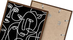 Abstract Face Pattern Wall Art Black Background White Continuous Line Drawing 24x36 Inch Oak Wood Walnut Framed Modern Diverse Portrait for Living Room Decor