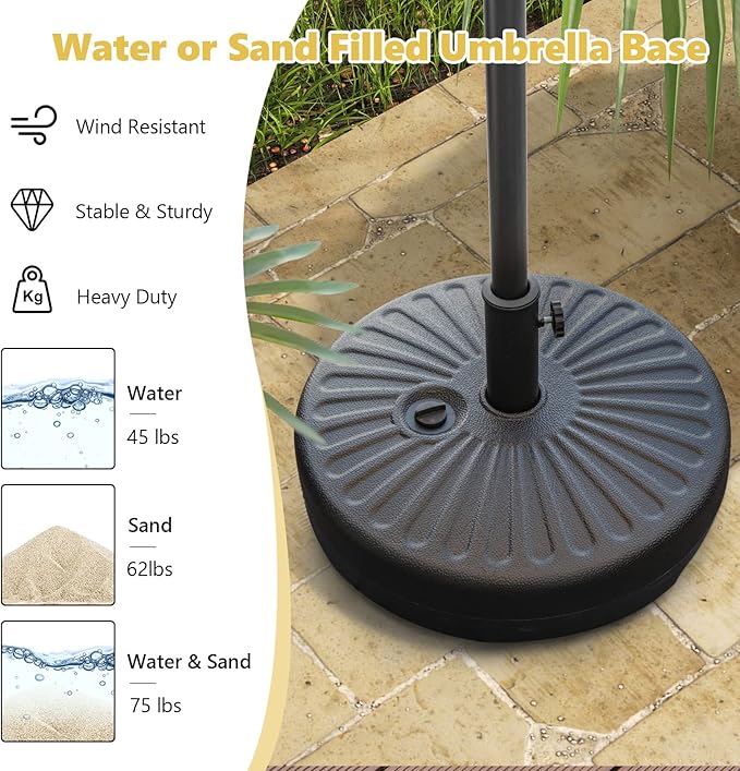 Giantex 75lbs Fillable Umbrella Base, 20 inch Water and Sand Filled Umbrella Stand, Fit 1.5"-1.9" Umbrella Pole, HDPE Weighted Market Table Umbrella Holder for Outdoor Deck Garden Poolside
