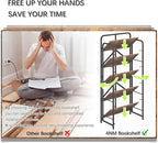 4NM No Assembly Folding Bookshelf, 5 Tiers Collapsible Book Shelves Open Industrial Foldable Storage Bookcase Shelf for Bedroom, Living Room, Home Office - Rustic Brown and Black