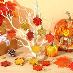 JULMELON 24 Pcs Fall Thanksgiving Maple Leaf Ornaments Tree Decorations Fall Autumn Mini Maple Hanging Ornaments with Rope Glitter Maple Pendant for Farmhouse Rustic Party Favors Supplies