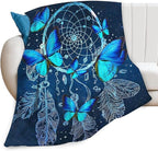 Blue Butterfly Blanket for Womens Girls Dream Catcher Throw Blanket Gifts for Kids Boys Soft Warm Cozy Flannel Blanket for Couch Sofa Bed 40"x50"