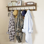 BAMEOS 35" L Wooden Coat Rack Wall Mount, Large Wall Coat Hooks with Shelf, Wall Hanging Shelf with 7 Dual Metal Hooks for Entryway, Bathroom, Kitchen, Living Room, Bedroom