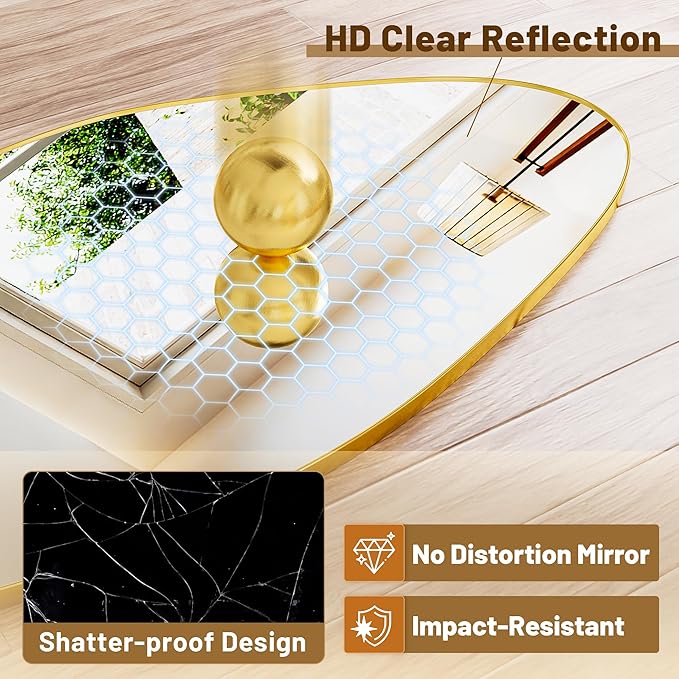 Antok Full Length Mirror, 68"x26" Floor Mirror with Stand, Standing Hanging Leaning Irregular Mirrors for Bedroom Living Room Entryway, Wavy Shaped, Golden