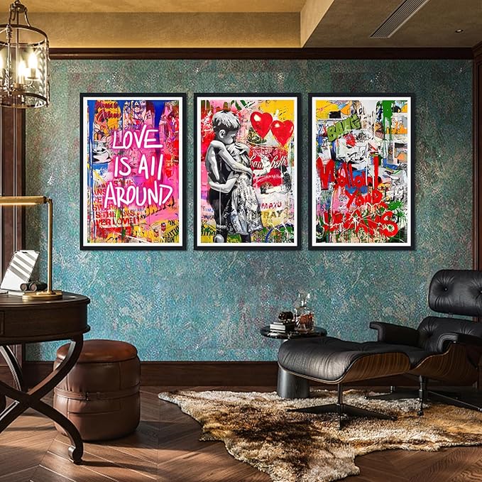 Novatique Graffiti Wall Art for Living Room Banksy Canvas Wall Art Graffiti Street Print Pictures for Bedroom Wall Decor,24" x 36" x 3pcs