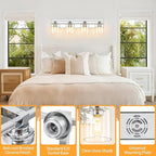 4 Light Modern Bathroom Light Fixtures Over Mirror, Chrome Vanity Lights for Bathroom Wall Sconces with Clear Glass Shades, E26 Socket (Bulbs Not Included)