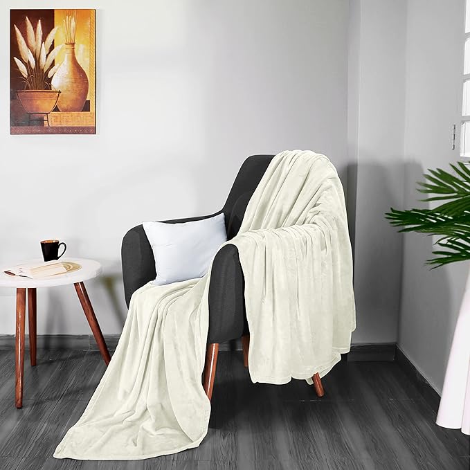 Utopia Bedding Fleece Blanket Throw Size Ivory 300GSM Luxury Anti-Static Fuzzy Soft Microfiber Blanket for Couch, Sofa and Bed (50x60 Inch)
