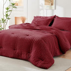 HYMOKEGE Burgundy Twin Comforter Set Seersucker 5 Pieces, All Season Luxury Bed in a Bag for Bedroom, Bedding Set with Comforters, Sheets, Pillowcase & Sham
