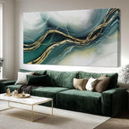 ZENPEE Gold and Green Modern Wall Art, Simple Abstract Canvas Prints, Wall Hangings & Posters for Living Room, Office & Hallway, 29" x 58"