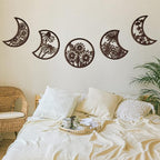 Jetec 5 Pcs Moon Phase Wall Art Decor Wall Pediments Hanging Wooden Phase Spiritual Bedroom Nordic Boho Lunar Aesthetic Art for Living Room Dorm Apartment Ornament(Brown,10.6 Inch,Flower)
