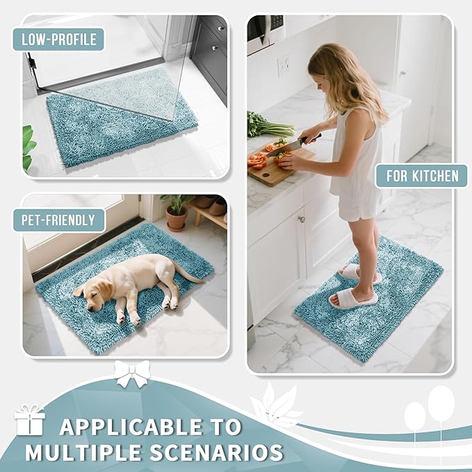 Yimobra Chenille Bathroom Rugs Non Slip, Extra Thick Soft Absorbent Bath Rug, Machine Washable Quick Dry Bath Mat for Bathroom Floor, Tub and Shower, Home Decor Accessories, 24x17, Greyish Blue
