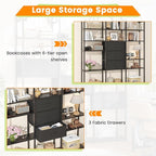 Semoic 83.5" Tall Arched Bookshelf, Triple Wide 6-Tier Large Open Book Shelf with 3 Drawers Storage, Etagere Bookcase with Display Shelf, Industrial Bookshelf with Metal Frame for Living Room, Black