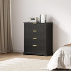 4 Wooden Drawer Dresser for Bedroom Storage, Modern Farmhouse Wood Chest of Drawers with Metal Handles, Wide Storage, Cabinet for Closet, Living Room, or Entryway Black