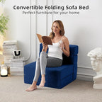 FILUXE Convertible Folding Sofa Bed - Sleeper Chair with Pillow, Modern Linen Fabric Floor & Futon Couch, Foldable Mattress for Living Room/Dorm/Guest Use/Home Office/Apartment, Single Size, Navy Blue