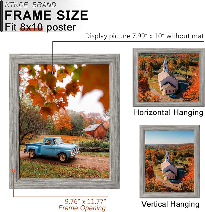 KTKDE 8x10 Picture Frame Set of 3,Grey Wooden frames, Vertical & Horizontal Wall Hanging for Wall or Tapletop Display,Studio Gallery Photo Frame for Photos, Posters & Art Prints