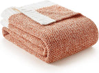 Snuggle Sac Orange Fall Blanket Twin Size, Oversized Soft Warm Cozy Knit Bedding Blanket, Luxurious Microfiber Blankets for Bed, Orange, 60x80 inches