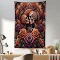 Ambesonne Hippie Tapestry, Mystic Rose Flowers and Oriental Mandala Skeleton Lovers Goth Art Skulls, Fabric Wall Hanging Decor for Bedroom Living Room Dorm, 30" X 45", Vermilion Dark Magenta