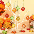 JULMELON 24PCS Fall Leaf Ornament for Tree, Thanksgiving Maple Leaves Hanging Ornaments with Rope Maple Pendant for Farmhouse Rustic Party Favors Craft Supplies Decor