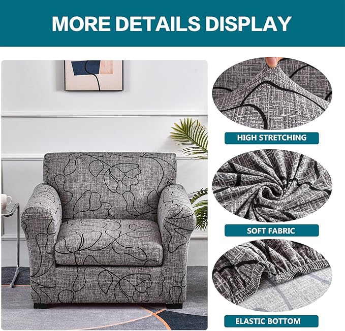 KRFOONN 2 Piece Chair Covers Printed Sofa Covers Couch Covers Washable Armchair Sofa Couch Slipcover Furniture Protector with Elastic Bottom for Living Room (Armchair, 25), Small