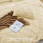Sasttie Full Size Comforter Set, 7-Piece Bed in a Bag, Pintuck Bedding Set for All Season, Includes Comforter, Flat Sheet, Fitted Sheet, Pillowcases and Pillowshams, Pale Yellow