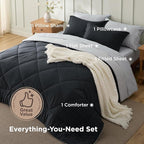 Bedsure Twin Comforter Set - 5 Pieces Reversible Black Bedding, Twin Size Bed Set for All Seasons, Bed in a Bag with Down Alternative Comforter, Sheets, Pillowcase & Sham
