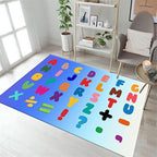 Kids Area Rug English Characters ABC and Math Symbols Learning Carpets, Cute Cartoon Colored Washable Foldable Door Mat in Predominantly Blue Colors Ideal for Living Dining Room Bedside, 6x8ft
