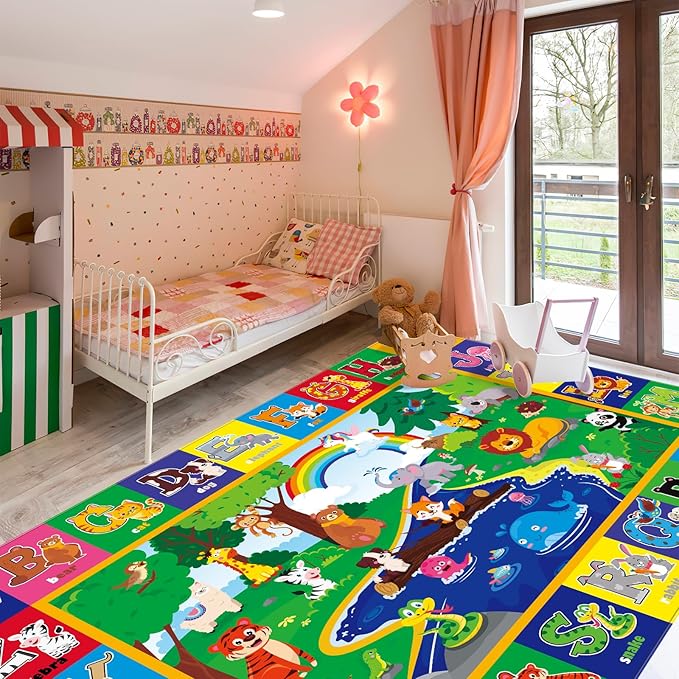ABC Kids Rug 9'8" x 6'5", Kids Rugs for Playroom Classroom Carpet with Anti-Slip Back, Educational Preschool Rugs with ABC Animals, Extra Large Thick (9'8" x 6'5", Style 7)