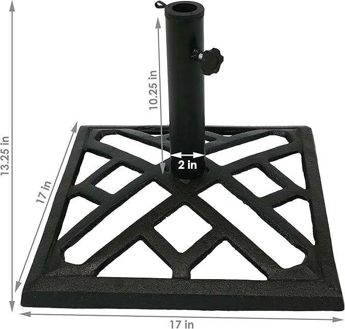 Sunnydaze 17lb Cast Iron Patio Umbrella Base - Heavy-Duty Square Metal Outdoor Market Umbrella Stand for Outside - 17-Inch - Black - Modern Geometric