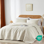 akkialla King/Cal King Quilt Set, Boho Style in a Solid Color, Cream Lightweight Microfiber Bedspread, Soft and Breathable Coverlet for All Seasons, 3-Piece Bedding Set (1 Quilt, 2 Pillow Shams)