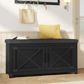 Shoe Storage Bench, 2 Tier Shoe Bench with Padded Seat Cushion & 2 Barn Doors, Entryway Bench with Adjustable Shelf, Farmhouse Shoe Cabinet for Living Room, Bedroom, Black SB26606BK