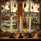 Homemory Real Wax Window Candles with Remote Timer Dimmer, Flameless Taper Candles with Holders, Christmas Candle for Window Battery Operated, LED Candlesticks for Home Holiday Decor, 6 Pcs White