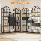 Semoic 83.5" Tall Arched Bookshelf, Triple Wide 6-Tier Large Open Book Shelf with 3 Drawers Storage, Etagere Bookcase with Display Shelf, Industrial Bookshelf with Metal Frame for Living Room, Black