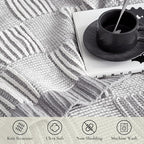 Amélie Home Checkered Knit Throw Blanket for Couch, Chenille Texture Decorative Soft Blanket for Sofa & Chair, 50"x60", Grey & White