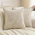 FUTEI Beige Decorative Throw Pillow Covers 16x16 Inch Set of 2,Soft Chenille Tweed Textured Cushion Case,Modern Home Decor for Couch Bed Living Room
