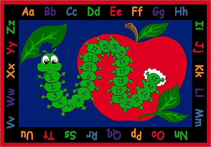 KIDCARPET.COM Learn with Inchworm Rectangle Classroom Rug | Bordered Area Rug for Preschool Daycare Learning, 7'6" x 12'