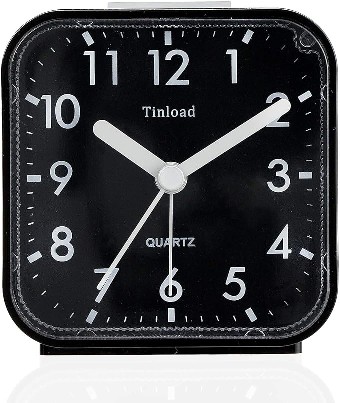 Small Battery Operated Analog Travel Alarm Clock Silent Non Ticking, Gentle Wake, Ascending Beep Sounds, Snooze,Lighted on Demand, Easy Set
