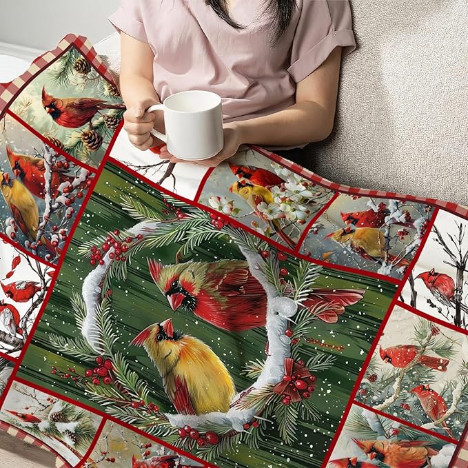 Bird Blanket for Boys Girls Christmas Red Birds Gifts Throw Blanket Cozy Plush Flannel Fleece Blankets for Bed Sofa Decor 50"x60"