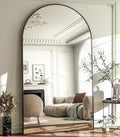 HARRITPURE 86x46 inch Full Length Mirror - Oversized Arched Mirror Aluminum Frame Full Body Floor Mirror with Stand for Living Room,Bedroom,Cloakroom,Black