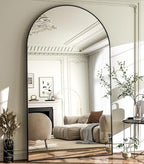 HARRITPURE 86x46 inch Full Length Mirror - Oversized Arched Mirror Aluminum Frame Full Body Floor Mirror with Stand for Living Room,Bedroom,Cloakroom,Black