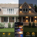 Smart WiFi Outdoor Wall Sconce Lights 2 Pack,Porch Lights RGB Color Changing App Control, Dimmable White Range of 2700K-6500K Up Down Exterior Wall Lights for House,Works with Alexa Google Assistant